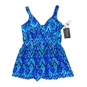 Maxine One Piece Swimdress Size 20W Blue Geometric Print Bathing Suit UPF50 NWT